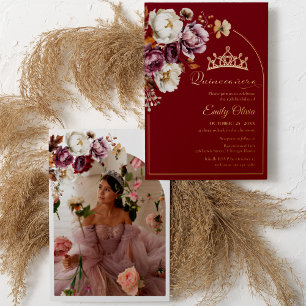 Burgundy Fall Floral Autumn Quinceanera Photo Real