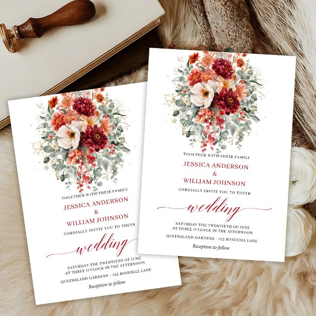 Burgundy Fall Floral Boho Eucalyptus Wedding Card (Burgundy Fall Floral Boho Eucalyptus Wedding Invite

)