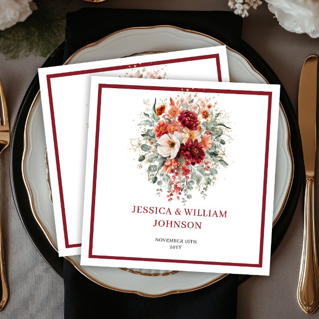 Burgundy Fall Floral Boho Eucalyptus Wedding  Napkin (Burgundy Fall Floral Boho Eucalyptus Wedding Napkins

)