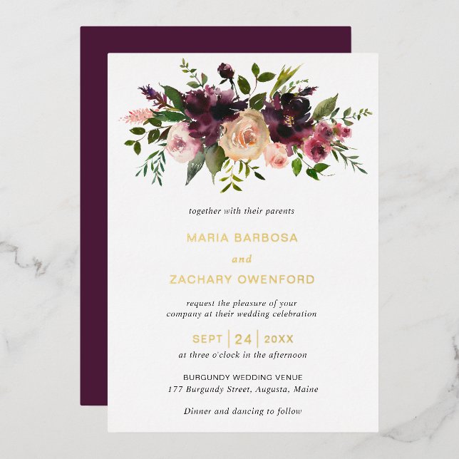Burgundy Fall Floral Elegant Wedding (Front/Back)