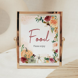 Burgundy Fall Floral Pumpkin Baby Shower Food Poster