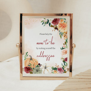 Burgundy Fall Floral Pumpkin Envelope Station Poster