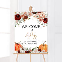 Burgundy Fall Floral Pumpkin Welcome