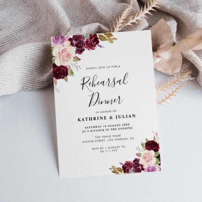 burgundy fall floral rehearsal dinner invitation (Creator Uploaded)
