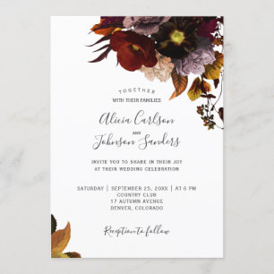 Burgundy fall floral rustic elegant script wedding invitation