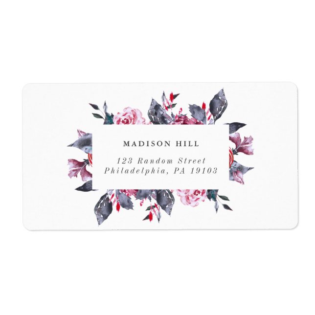 Burgundy Fall Floral Wedding Address Label (Front)