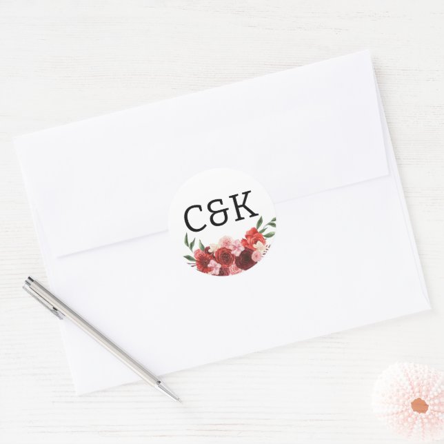 Burgundy Fall Floral Wedding  Classic Round Class Classic Round Sticker (Envelope)