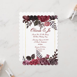 BURGUNDY FALL FLORAL WEDDING INVITATION