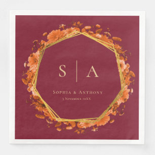 Burgundy Fall Floral Wedding Napkins