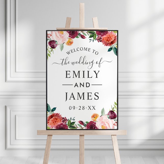 Burgundy Fall Floral Wedding Welcome Poster (Creator Uploaded)