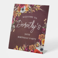 Burgundy Fall Flowers 70th Birthday Party Welcome