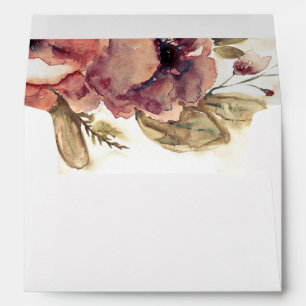 Burgundy Fall Flowers Watercolor Wedding Envelopes