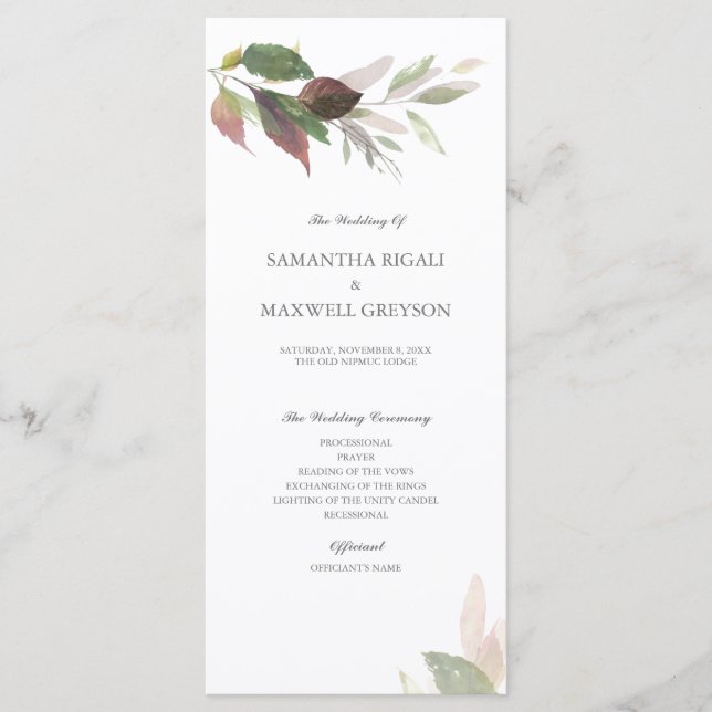 Burgundy Fall Foliage Wedding Program Programme (Front)