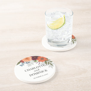 Burgundy Fall Garden Floral Wedding Coaster