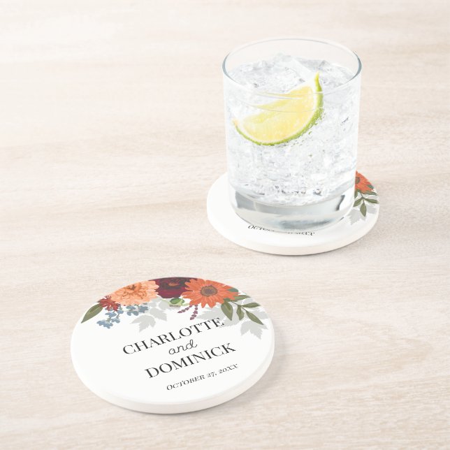  Burgundy Fall Garden Floral Wedding        Coaster (Side)