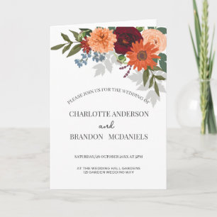 Burgundy Fall Garden Floral Wedding Invitation