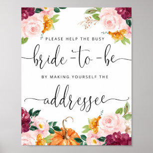 Burgundy fall help the busy bride Address Poster