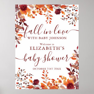 Burgundy Fall In Love Baby Shower Welcome Sign