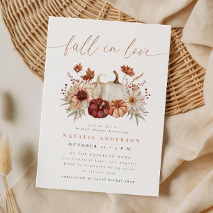 Burgundy Fall in Love Floral Pumpkin Bridal Shower Invitation