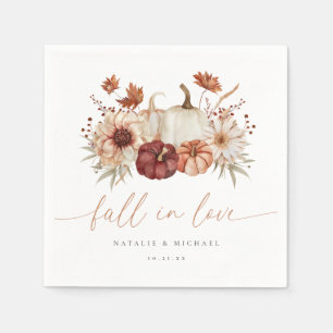 Burgundy Fall in Love Floral Pumpkin Wedding Napkin