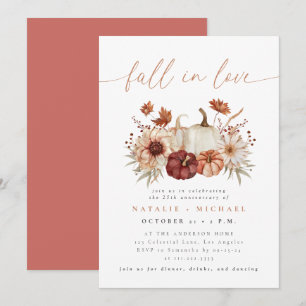 Burgundy Fall in Love Floral Wedding Anniversary Invitation