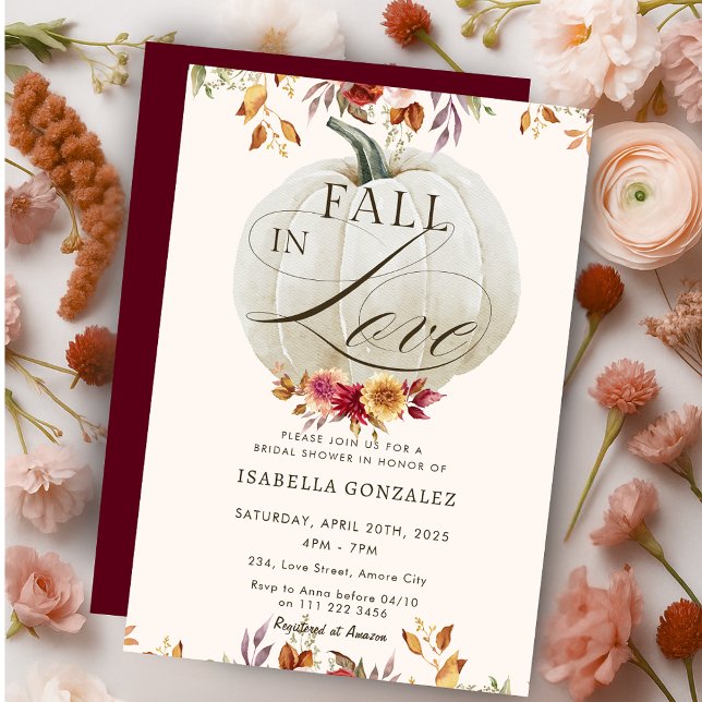 Burgundy Fall in Love Pumpkin Floral Bridal Shower Invitation (Burgundy Fall in Love Pumpkin Floral Bridal Shower Invitation)