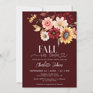 Burgundy Fall In Love Sunflowers Bridal Shower Invitation