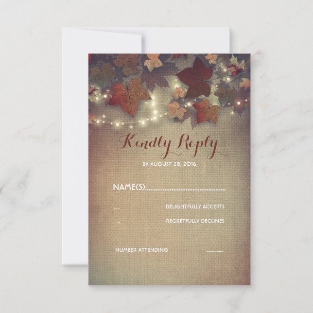 Burgundy Fall Leaves Rustic Wedding RSVP Cards (Front)