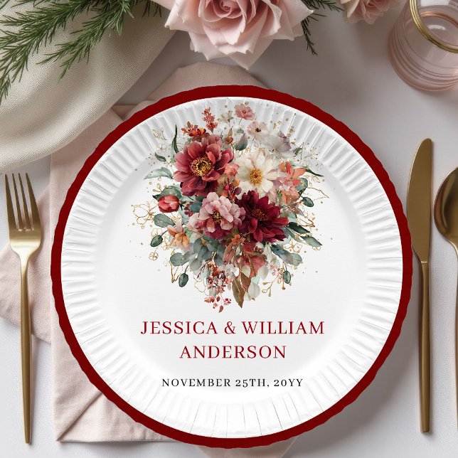 Burgundy Fall Marsala Wedding Paper Plates Design (Burgundy Fall Marsala Wedding Paper Plates Design

)