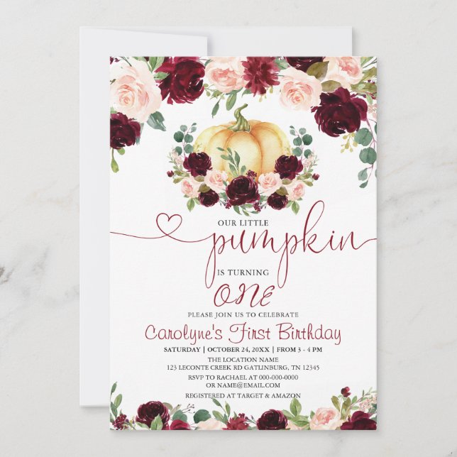 Burgundy Fall Pumpkin Birthday Invitation (Front)