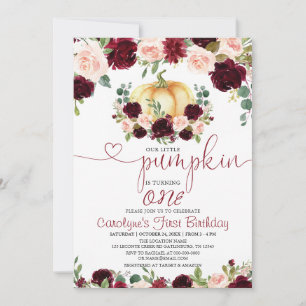 Burgundy Fall Pumpkin Birthday Invitation