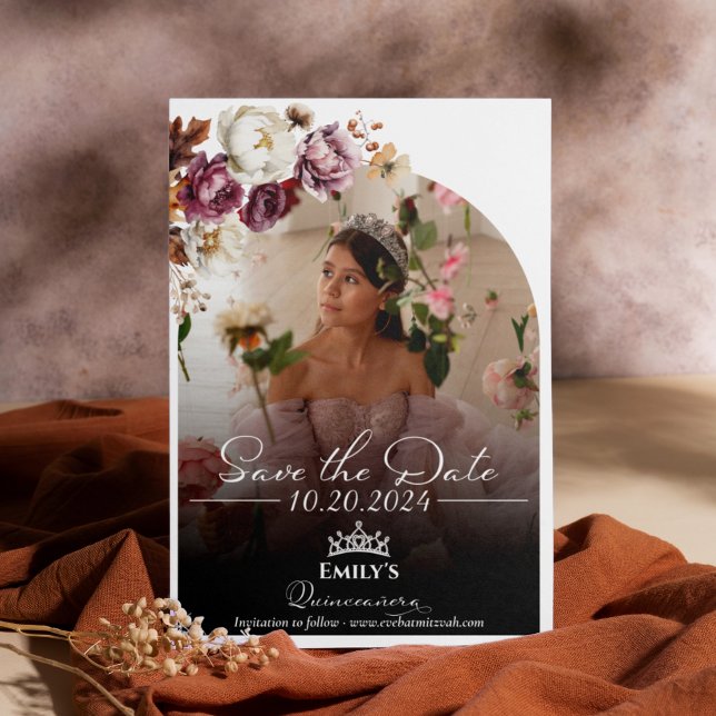 Burgundy Fall Quinceanera Photo Save The Date Invitation (Creator Uploaded)