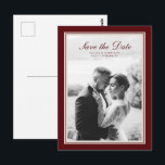 Burgundy Fall Save the Date Postcard<br><div class="desc">Burgundy Fall Save the Date Postcard in a timeless Old Money inspired style — a refined announcement for elegant autumn and winter weddings. Inspired by Quiet Luxury, Heritage Estate, and Classic Editorial aesthetics. Perfect for couples who love traditional stationery with a sophisticated burgundy palette. Style with velvet ribbons, candlelit décor,...</div>