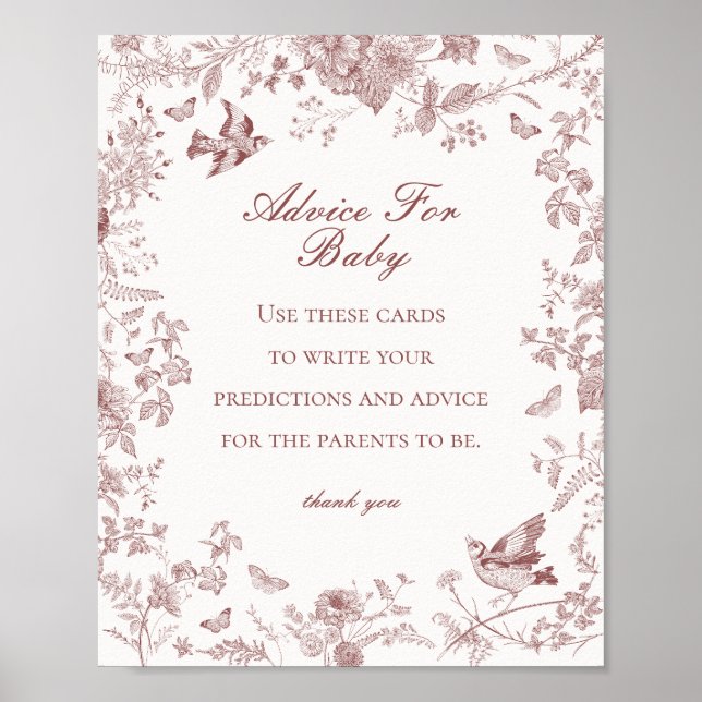 Burgundy Fall Toile De Jouy Advice for Baby Shower Poster (Front)