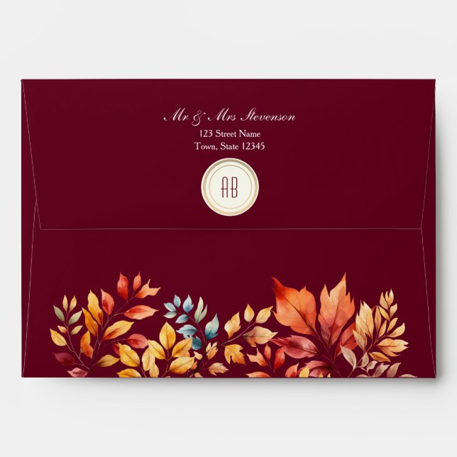 Burgundy Fall Wedding Envelope (Back (Top Flap))