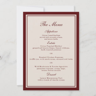 Burgundy Fall Wedding Menu Card