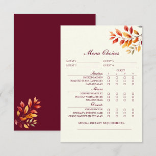 Burgundy Fall Wedding Menu Choice Card