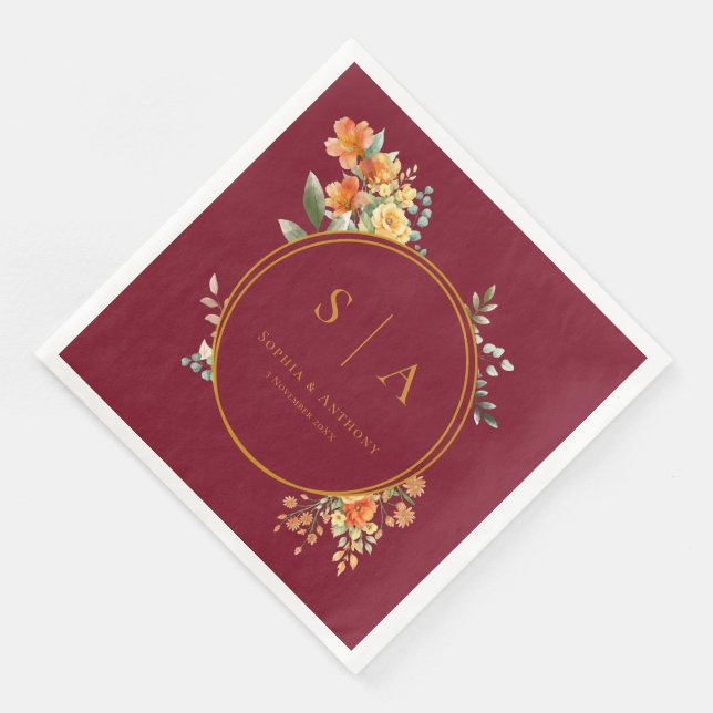 Burgundy Fall Wedding Napkins (Corner)