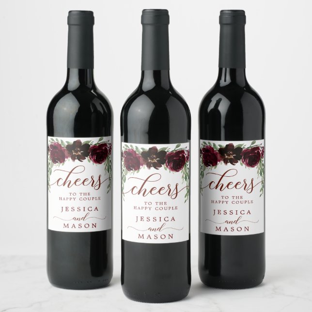 Burgundy Fall Wedding Wine Labels Favors (Bottles)