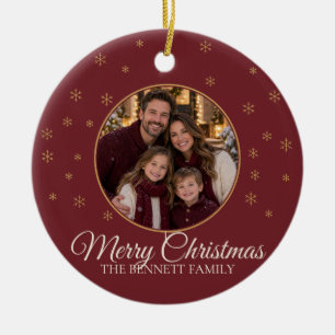 Burgundy Family Christmas Keepsake Photo Ceramic Tree Decoration