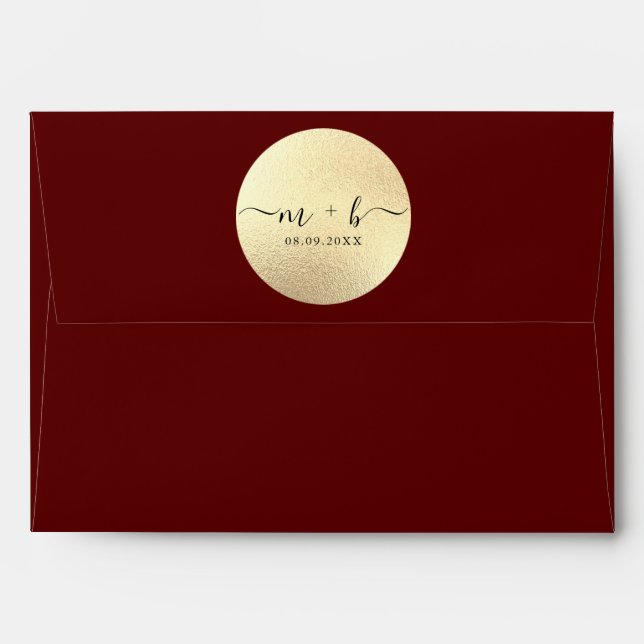 Burgundy Faux Gold Foil Circle Wedding Envelope (Back (Top Flap))