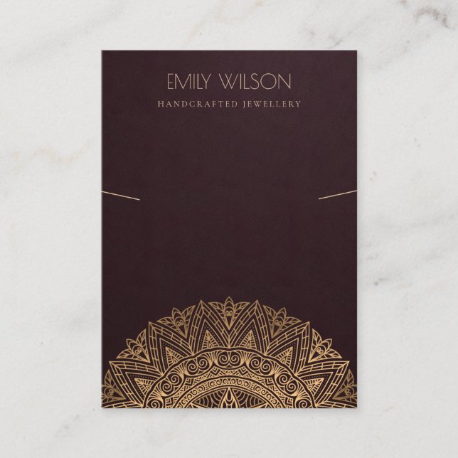 BURGUNDY FAUX GOLD ORNATE MANDALA NECKLACE DISPLAY BUSINESS CARD (Front)