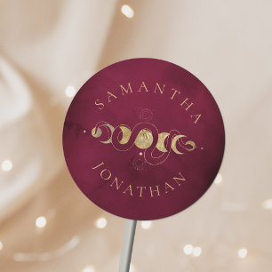 Burgundy & Faux Gold Tarot Celestial Wedding Classic Round Sticker