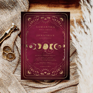 Burgundy & Faux Gold Tarot Celestial Wedding Invitation