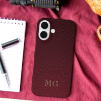 Burgundy Faux Leather and Gold Monogram Initials
