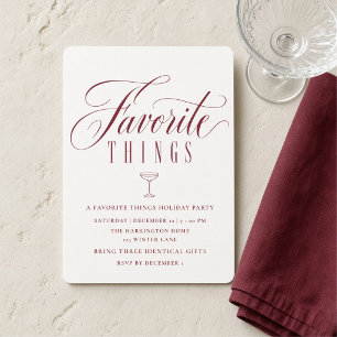 Burgundy Favourite Things Holiday Gift Exchange Invitation