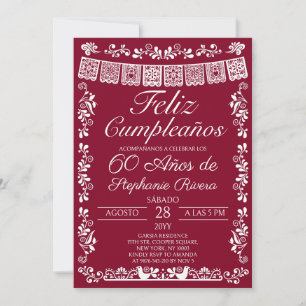 Burgundy Feliz Cumpleaños 60th Birthday Invitation