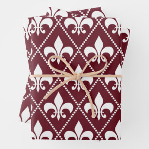 Burgundy Fleur de Lis Wrapping Paper Sheet