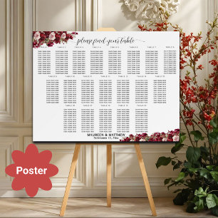 Burgundy Floral 20 Tables Wedding Seating   Poster