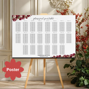 Burgundy Floral 22 Tables Wedding Seating   Poster